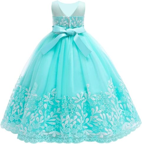 Flower Girl Lace Dress for Kids Wedding Bridesmaid Pageant Party Formal Gown Princess Communion Tulle V-Back Dresses in Saudi Arabia