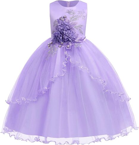 Flower Girl Lace Dress for Kids Wedding Bridesmaid Pageant Party Formal Gown Princess Communion Tulle V-Back Dresses in Saudi Arabia