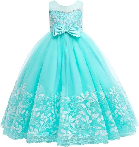 Flower Girl Lace Dress for Kids Wedding Bridesmaid Pageant Party Formal Gown Princess Communion Tulle V-Back Dresses in Saudi Arabia