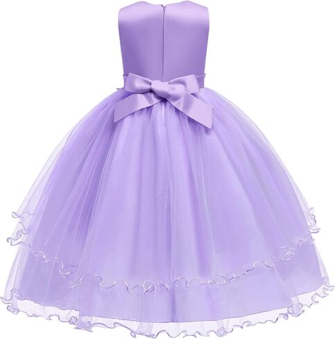 Flower Girl Lace Dress for Kids Wedding Bridesmaid Pageant Party Formal Gown Princess Communion Tulle V-Back Dresses in Saudi Arabia