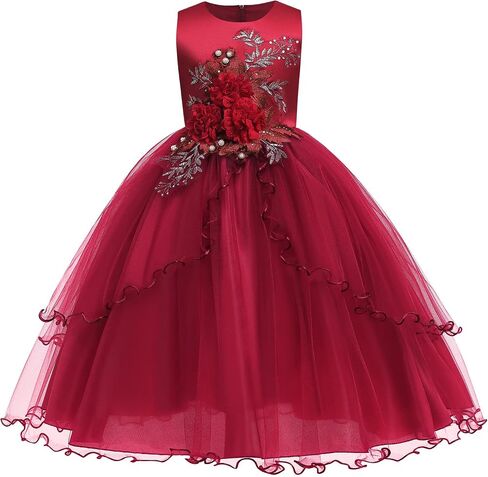 Flower Girl Lace Dress for Kids Wedding Bridesmaid Pageant Party Formal Gown Princess Communion Tulle V-Back Dresses in Saudi Arabia