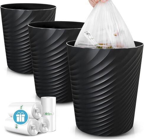 Teivio 3 Pack Small Trash Can for Bathroom,with Trash Bags,Wastebasket,Garbage Can for Bedroom Kitchen Office,Trash Bin for Powder Room,Kids Rooms,College Dorms (1.8 Gallon,Black) in Saudi Arabia