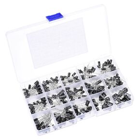 PATIKIL 18 Values Aluminum Electrolytic Capacitor Assortment Kit, 270 Pcs 4.7uF to 470uF Low impedance Leads Electrolytic Capacitors with Storage Box for DIY Repair, Black