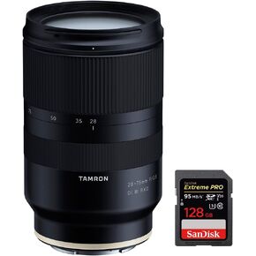 عدسة تامرون 28-75 ملم F/2.8 Di III RXD كاملة الإطار E-Mount لسوني ميرورلز (A036) مع بطاقة ذاكرة سانديسك اكستريم برو SDXC 128 جيجا UHS-1 in Kuwait