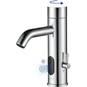 Manual and Automatic Faucet, Touchless Bathroom Faucet with One Temperature Control Rod, Chrome, TS-5303C