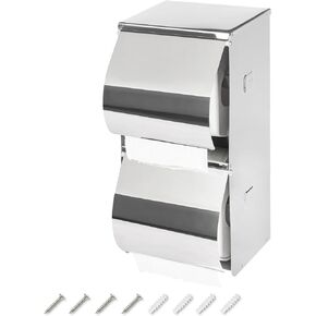 Bathroom Double Roll Toilet Paper Holder,Stainless Steel Waterproof Toilet Paper Dispenser Wall Mount,Commercial 2-Roll Toilet Tissue Holder with Shelf Storage for Restroom