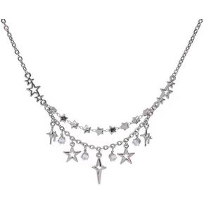 الطبقات نجمة شرابة قلادة للنساء الفتيات الفضة مكعب زركونيا لذيذ بوهو العصرية نجوم الخرز سلسلة المختنق الأزياء سباركلي المفتوحة ستار كريستال قلادة القلائد قابل للتعديل مجوهرات هدية in Kuwait
