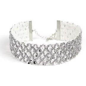 Sparkling Wide Sexy Lace Velvet Short Collar Necklace for Women Girls Black Shiny Alloy Sexy Choker Necklace Chunky Short Necklace Party Costume Jewelry