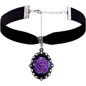 Red Rose Cameo Pendent Choker,Gothic Black Velvet Choker Necklace Vintage Resin Red Crystal Gem Pendent Necklace Witch Jewelry Gift for Women