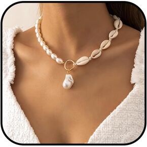 Shell Necklace for Women - Seashell Necklace Beach Necklace Puka Shell Necklace for Women Pearl Necklaces for Women Beach Jewelry Gifts for Women