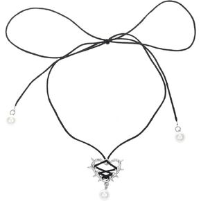 Chunky Puffy Heart Choker Necklace for Women Big Heart Pendant Adjustable Velvet Chain Heart Necklaces Cool Love Ribbon Pearl Pendant Necklace Goth Black Velvet Chain Y2K Trendy Jewelry Gifts