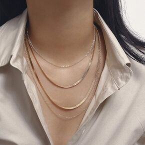 Italian Layred Flat Herringbone Chain Choker Necklace Snake Magic Necklace Prom Party Festival Accessories for Women and Girls