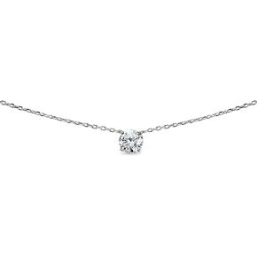 Sterling Silver Round-cut Cubic Zirconia Solitaire Choker Necklace, 3 Metal Options