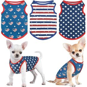 Patriotic Dog Tank Top 4th of July Dog Sleeveless Shirt USA Independence Day Outfits Stars Hearts & Stripe Patterns Dog Costume for Small Medium-Sized Dogs (3 PCS) XS