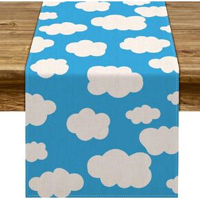Sunwer Blue Sky White Cloud Table Runner Toy Story Themed Birthday Party Decoration Boy Girl Baby Shower Party Supply Home Kitchen Dining Room Decor