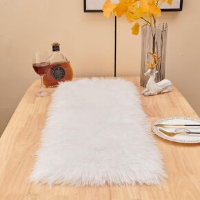 Table Runner, Modern Small Black Dresser Fur Table Runners for Christmas Wedding Party Holiday Birthday Home Farmhouse Dining Coffee Table Decor, Decoration Rug Bed Runner for Table
