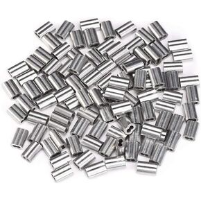 60pcs 1.4mm Aluminum Crimping Loop Sleeve Double Barrel Ferrule Cable for Wire Rope Cable and Anything Require Strong Cable