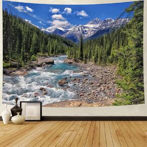 Simsant Nature Mountain Forest Tapestry,Colorado River Tapestry Scenic Green Pine Tree Waterfall Landscape Wall Hanging Tapestries for Home Office Dorm Indoor and Outdoor Decoration 60x40in GTSI031