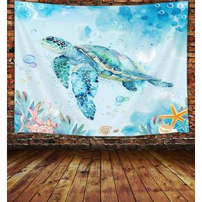 JAWO Sea Turtle Tapestry, Ocean Sea Turtle Tapestry Marine Life Tapestries, Ocean Animal Turtle Tapestry for Kids Boy Girls Room Decor, Watercolor Sea Turtle Tapestry for Bedroom Living Room(60X40)