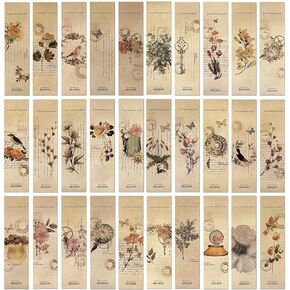 30PCS Vintage Paper Bookmarks,Retro Natural Style Bookmark Set for Reading,Pretty Bookmarks for Men Teens Book Lovers