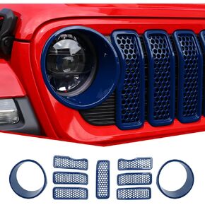 JeCar Mesh Grille Inserts/Headlight Trim Covers Front Light Bezels Decoration Kit Compatible with Jeep Wrangler 2024 JL JLU & Gladiator JT 2024, Black