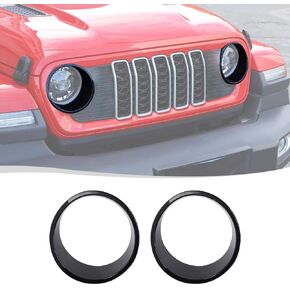 Voodonala for JL 2024 + Front Headlight Cover Compatible with Jeep Wrangler JL JLU Gladiator JT 4XE 2024+ (ABS,Black,2Pcs)