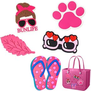 Bag Decorations Rubber Pink Beach Bag Accessories Charms for Differents Ornament with 0.5'' dia Hole-5 Pack