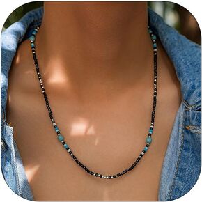 YANCHUN Puka Shell Necklace Men Summer Beach Seashell Necklace Surfer Necklace for Men White Puka Beaded Choker Adjustable Beachy Shell Jewelry Men Beach Essentials