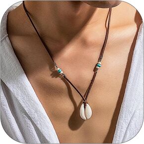YANCHUN Puka Shell Necklace Men Summer Beach Seashell Necklace Surfer Necklace for Men White Puka Beaded Choker Adjustable Beachy Shell Jewelry Men Beach Essentials