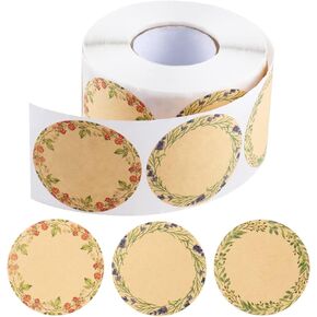 500 Pcs 2" Canning Jar Labels Stickers, Mason Jars Lids Spice Labels Bottle Labels with 3 Pattern Designs,Round Floral Stickers for Baked Packaging, Cookie Bags, Crafts,（Brown)