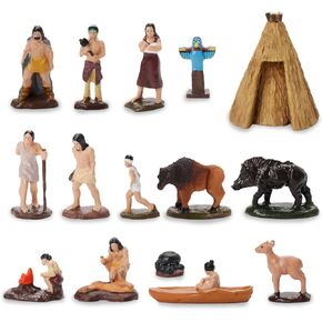 Hiawbon 15Pcs Native American Figurines Set, Historical Miniature Indian Figurines with Accessories, Resin American Indians Figures Play Figure Playsets for Home Desktop Decoration