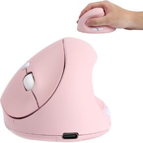 Wireless Mouse,2.4G Ergonomic Vertical Rechargeable Computer Mice Optical Silent Cordless Pink Mouse with 6 Buttons, 3-DPI Adjustable, USB Receiver for Office/Laptop/Computer/PC/Macbook(Pink)