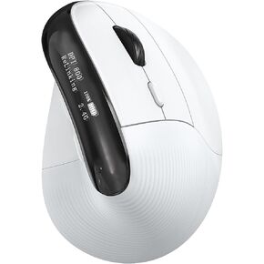 Wireless Ergonomic Mouse with OLED Screen, Rechargeable Vertical Ergo Mice, Quiet Click,Bluetooth&2.4G, 5 Adijustable DPI 800-6400 for Laptop/PC/Desktop/Computer/iPad - White