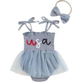 Newborn 4th of July Outfit Girl Baby First Fourth of July Clothes Infant Sleeveless USA Tulle Romper Dress