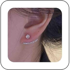 Bohemia Crystal Ear Jacket Earrings Sliver Two Way Earrings Rhinestone Cz Stud Earrings Bar Front Back Stud Earrings Vintage Wedding Earrings Jewelry for Women and Girls