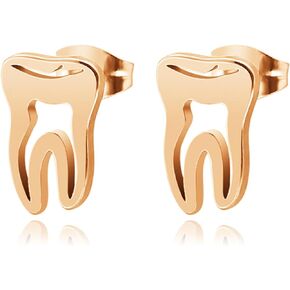 coadipress Tooth Dental Studs Earrings for Women Girls Unique Cute Hollow Gold Silver Plated Stainless Steel Personality Metal Studs Jewelry