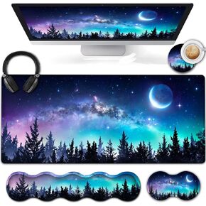 Extended Gaming Mouse Pad 31.5x11.8 Big Desk Mat, Ergonomic Memory Foam Keyboard Wrist Rest Support, for Home Laptop Office Desk Pad with Non-Slip Base, Gold Black Leopard Print Large Mouse Pad