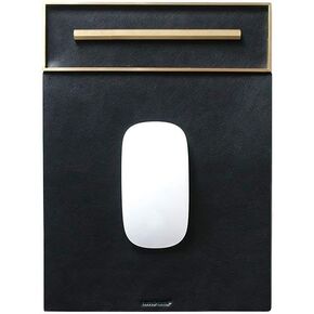 russell+hazel Vegan Leather Mousepad with Accessory Tray, Black with Brass, 7.75" x 11",43107