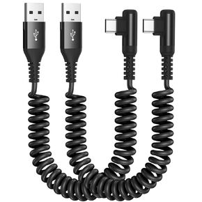 Coiled USB Type C Cable Right Angle [ 2pack, 3.3ft ], Retractable iPhone 15 Cable Curly USB A to USB C Cord for Samsung iPhone 15 Plus Pro Max, Galaxy S24 S23 S22 S21 S20 S10 S9 S8 Note 9 8, Moto Z
