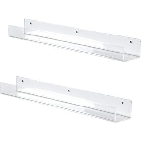 VIVO Dual Acrylic 24 inch Floating Bookshelves for Wall Display, Clear Organizer Shelves for Kids Room, Nursery, Office, and More 2-Pack, MOUNT-SF24C