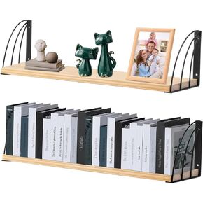 Book Shelf for Wall,7.87" D x23.5 W Natural Wood Floating Shelf Set of 2,Wooden Shelves for Wall, Rustic Hanging Bookshelves for Wall,Office,Laundry Room,Bedroom.