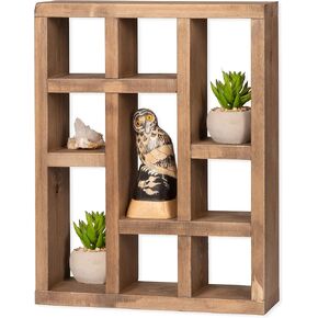 Ilyapa Rustic Wood Knick Knack Floating Shelf Weathered White - Wall Mounted or Freestanding Farmhouse Decor Display Case for Essential Oils, Trinkets, Curios - Ilyapa is a Family-Owned Business