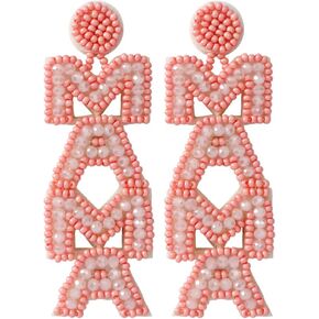 Beaded MAMA Dangle Earrings Shiny Sequins Rhinestone Mother’s Day Earrings Birthday Holiday Mom Jewelry Gifts