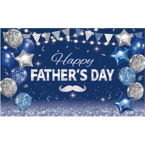 Funnytree Blue Silver Happy Father's Day Party Backdrop I Love Dad Photography Background Thanks Daddy Glitter Balloons Decorations Cake Table Banner Photo Booth Supplies