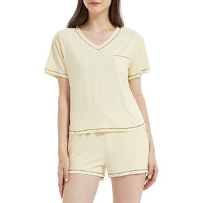 طقم بيجامة نسائي من LazyCozy بأكمام قصيرة وقميص وشورت ملابس نوم صيفية Pjs، فسكوز مصنوع من الخيزران in Kuwait
