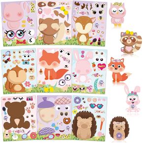 45PCS Floral Woodland Animals Make a Face Stickers, Make You Own Pink Flowers Boho Sticker Games, Kids Goodie Bags Filler Reward, DIY Art Good Gift for School Forest Friends Girls Party Favor