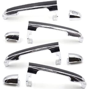 Set of 4 Door Handle Front Rear Outer Chrome Black Insert Kit Replacement for Hyundai Sonata 2005 2010