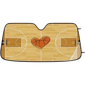 Basketball Sport Car Windshield Sun Shade Love Heart Ball Front Window Sunshades Foldable UV Ray Sun Visor Protector for Sedans SUV Trucks Sun Shield Keep Your Vehicle Cool