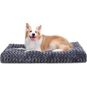 Dog Bed Deluxe Plush Dog Crate Beds Fulffy Comfy Kennel Pad Anti-Slip Pet Sleeping Mat Light Grey M