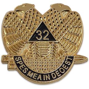32nd Degree Scottish Rite Masonic Lapel Pin - [Gold & Black][3/4'' Tall]